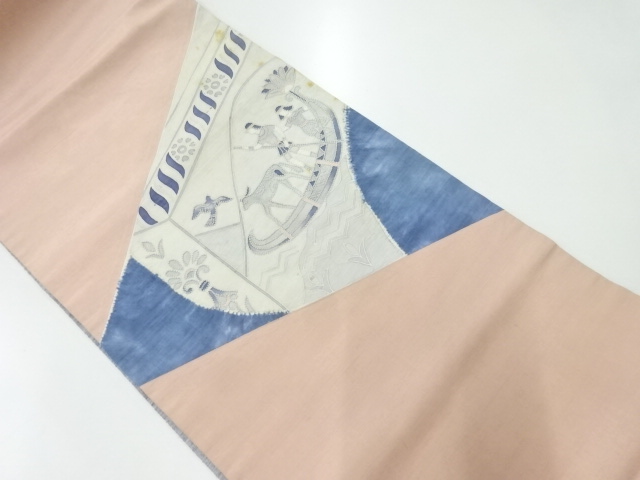 JAPANESE KIMONO / ANTIQUE FUKURO OBI / SILK / HAND WOVEN TSUMUGI / KIRIBAME STYLE / SHIBORI / SAGARA KNOTS / WALL PAINTING